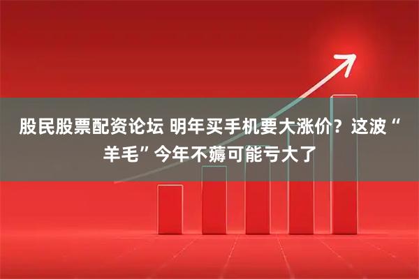 股民股票配资论坛 明年买手机要大涨价？这波“羊毛”今年不薅可能亏大了