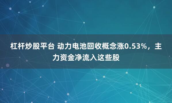 杠杆炒股平台 动力电池回收概念涨0.53%，主力资金净流入这些股